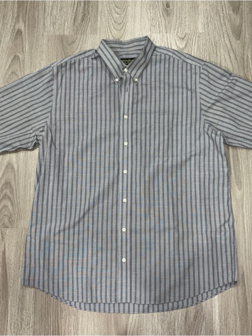 Eddie Bauer Short Sleeve
Button Up Shirt Mens XL Tall Gray Plaid